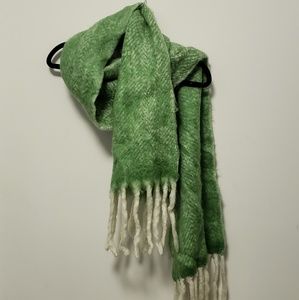 Anthropologie green & cream wool blend scarf